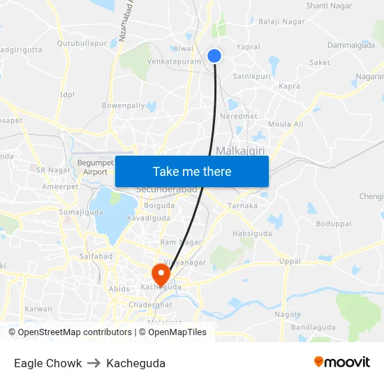Eagle Chowk to Kacheguda map