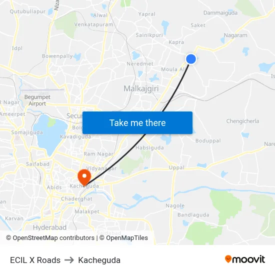 ECIL X Roads to Kacheguda map