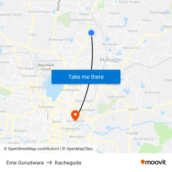 Eme Gurudwara to Kacheguda map
