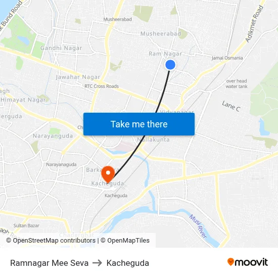Ramnagar Mee Seva to Kacheguda map