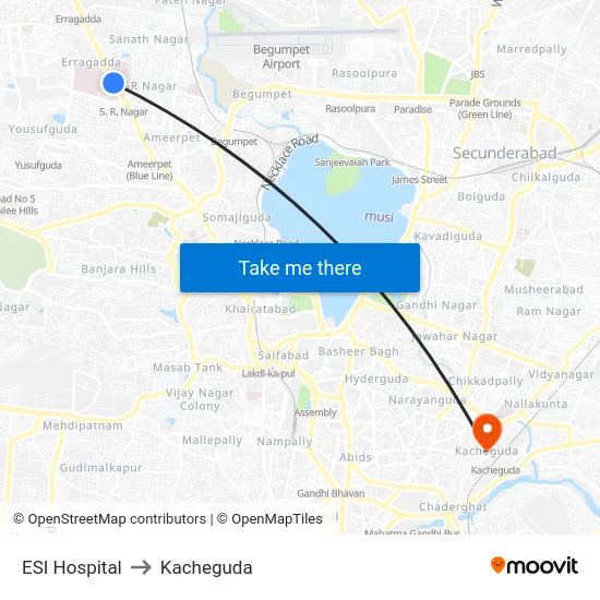 ESI Hospital to Kacheguda map