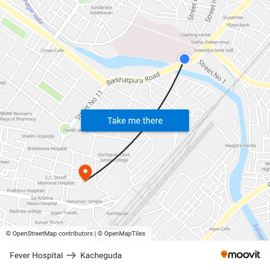 Fever Hospital to Kacheguda map
