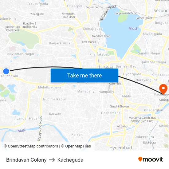 Brindavan Colony to Kacheguda map
