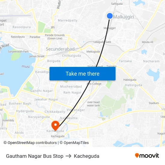 Gautham Nagar Bus Stop to Kacheguda map