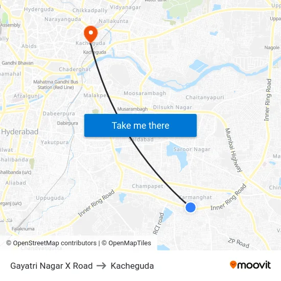 Gayatri Nagar X Road to Kacheguda map