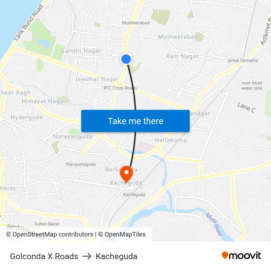 Golconda X Roads to Kacheguda map
