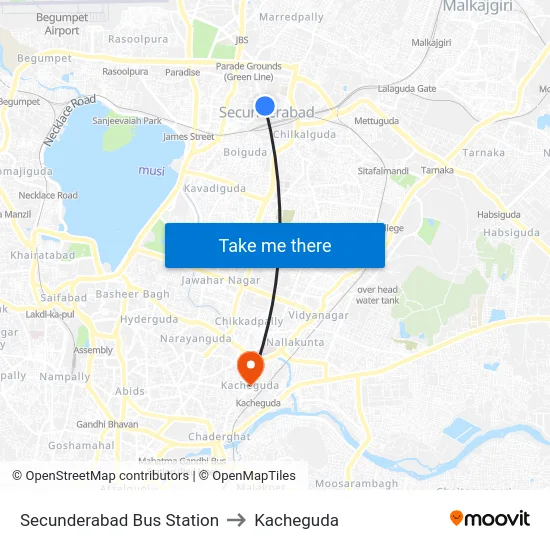 Secunderabad Bus Station to Kacheguda map