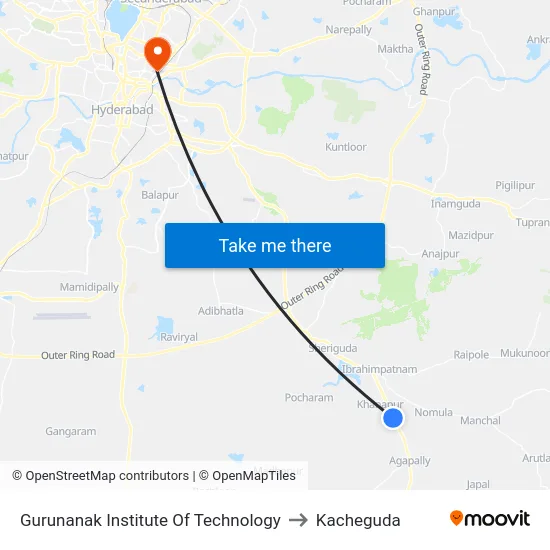 Gurunanak Institute Of Technology to Kacheguda map