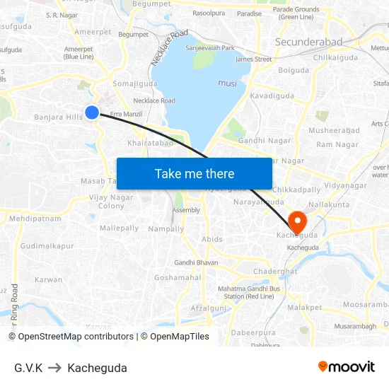 G.V.K to Kacheguda map