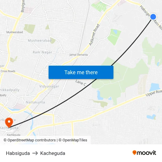 Habsiguda to Kacheguda map