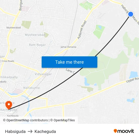 Habsiguda to Kacheguda map