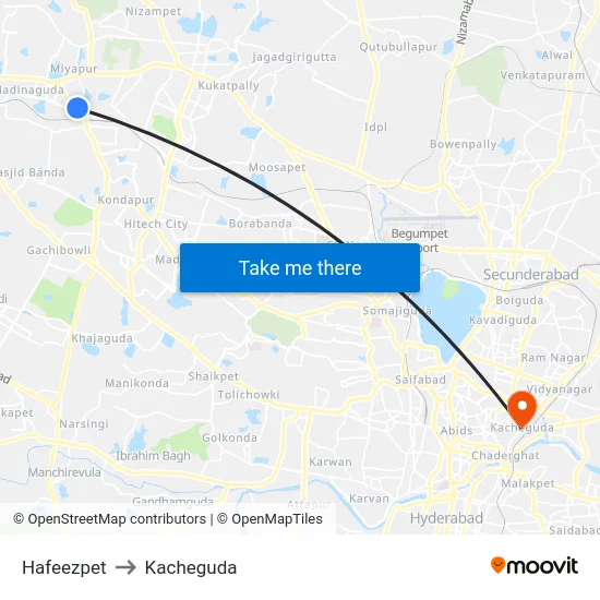 Hafeezpet to Kacheguda map