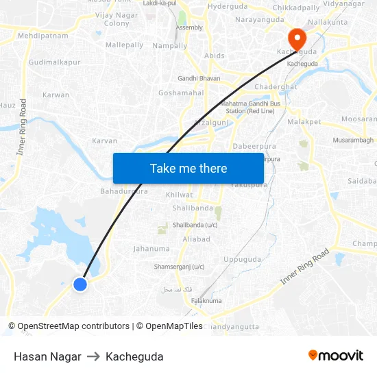 Hasan Nagar to Kacheguda map