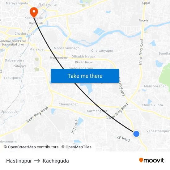 Hastinapur to Kacheguda map
