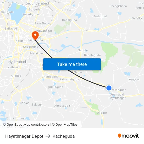 Hayathnagar Depot to Kacheguda map