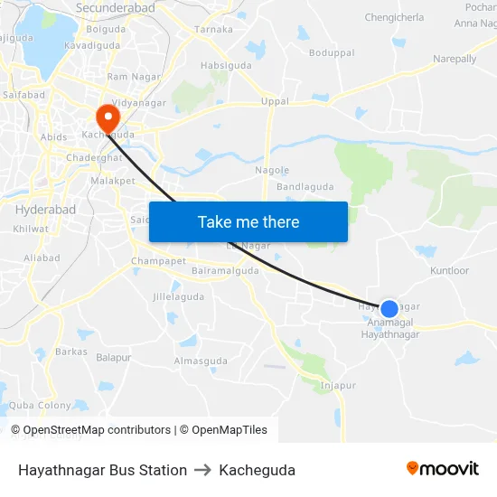 Hayathnagar Bus Station to Kacheguda map