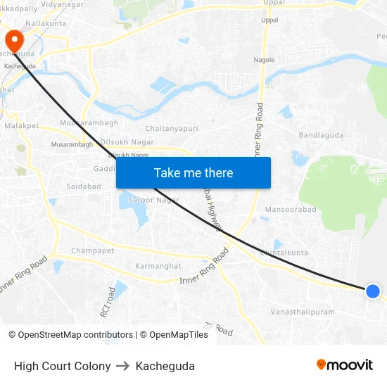 High Court Colony to Kacheguda map