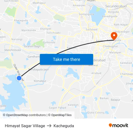 Himayat Sagar Village to Kacheguda map