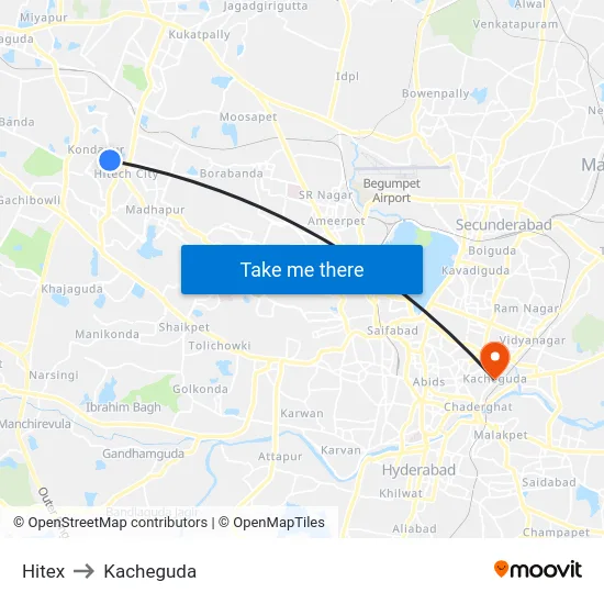 Hitex to Kacheguda map