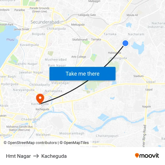 Hmt Nagar to Kacheguda map