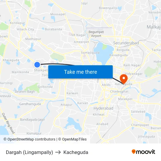 Dargah (Lingampally) to Kacheguda map