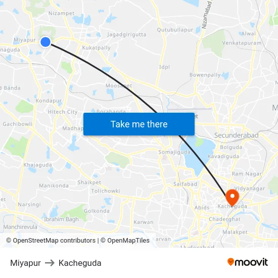 Miyapur to Kacheguda map