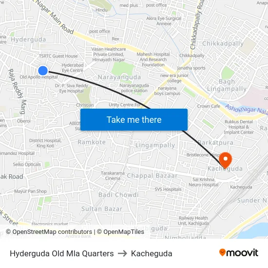 Hyderguda Old Mla Quarters to Kacheguda map