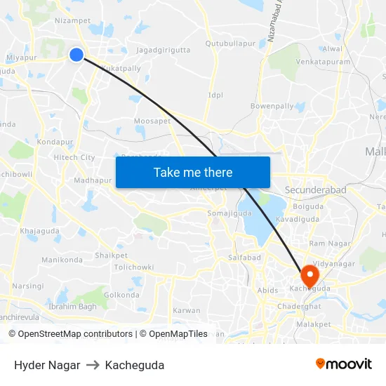 Hyder Nagar to Kacheguda map