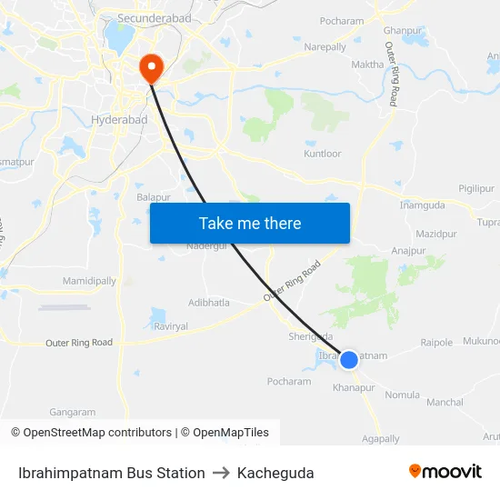 Ibrahimpatnam Bus Station to Kacheguda map