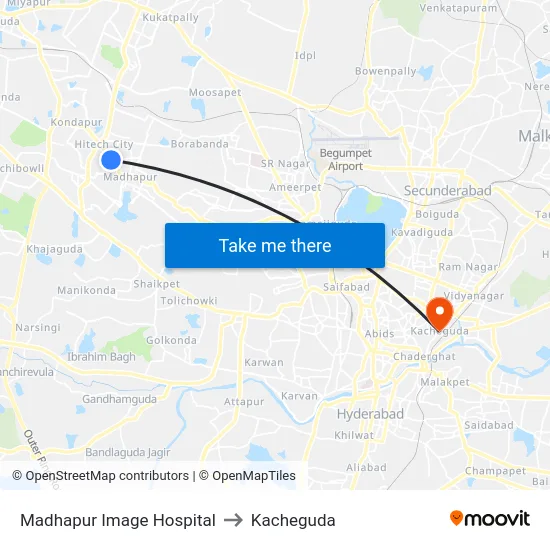 Madhapur Image Hospital to Kacheguda map