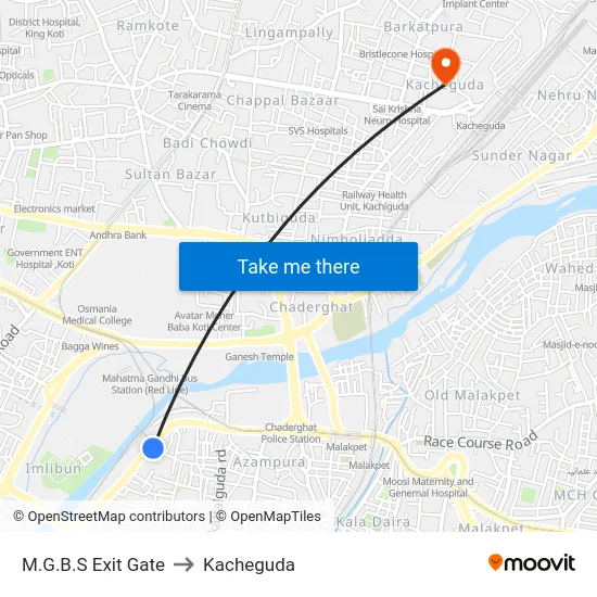 M.G.B.S Exit Gate to Kacheguda map