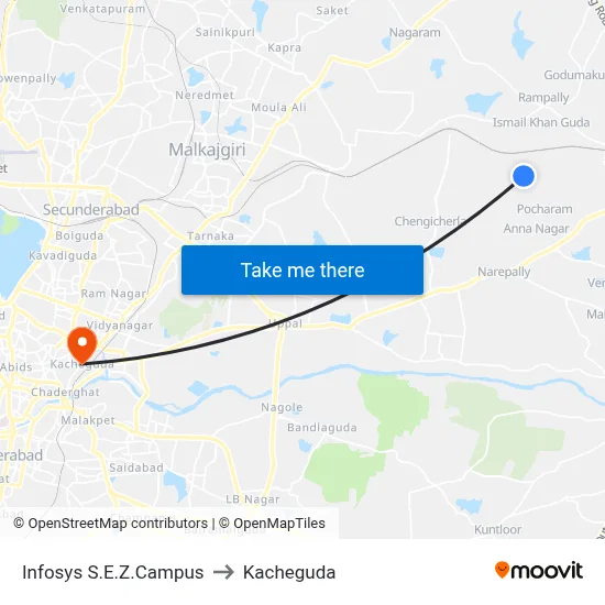 Infosys S.E.Z.Campus to Kacheguda map