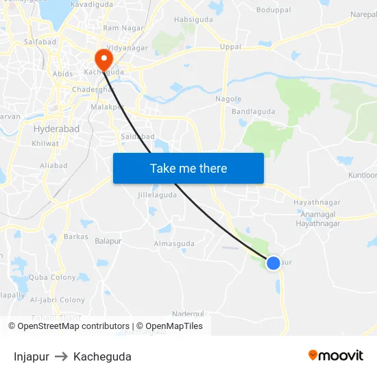 Injapur to Kacheguda map
