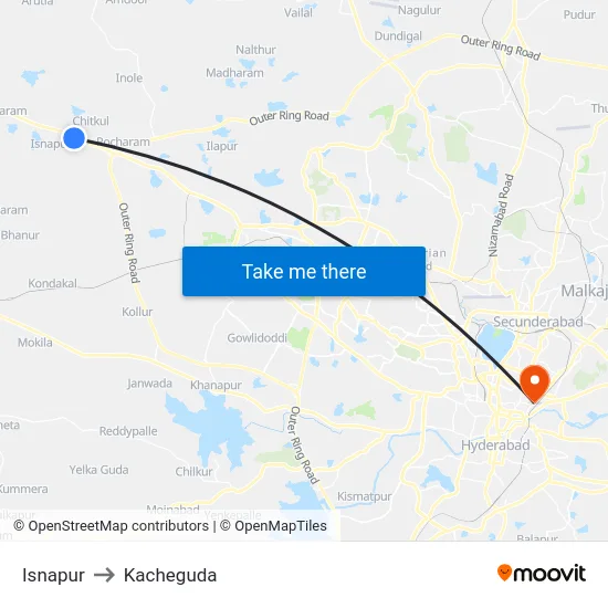 Isnapur to Kacheguda map