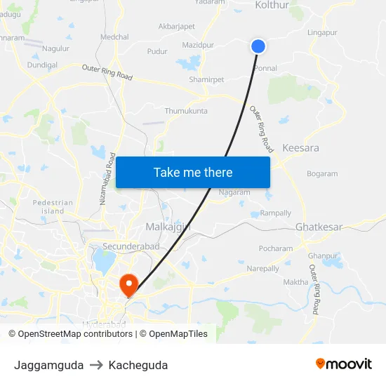 Jaggamguda to Kacheguda map