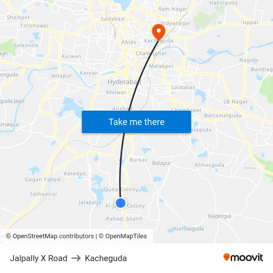 Jalpally X Road to Kacheguda map