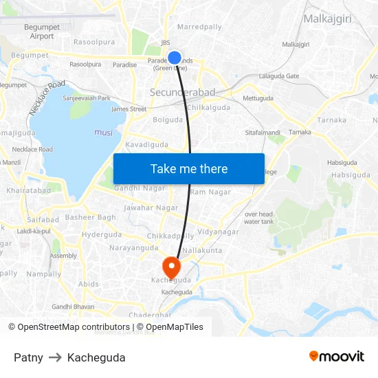 Patny to Kacheguda map
