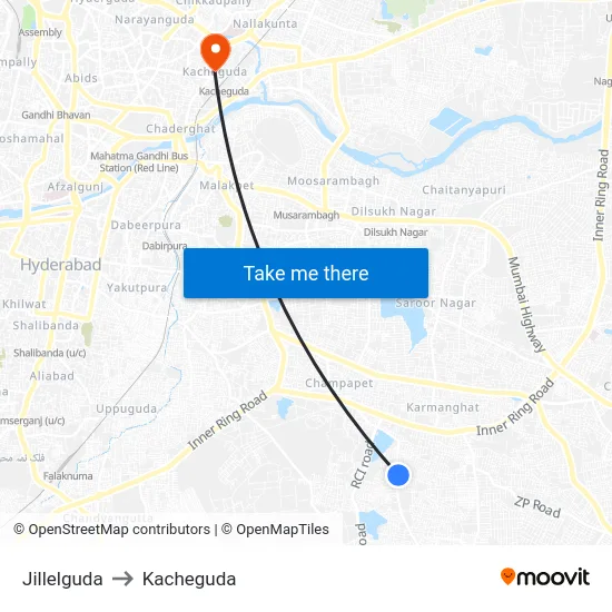 Jillelguda to Kacheguda map