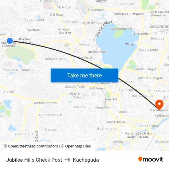 Jubilee Hills Check Post to Kacheguda map