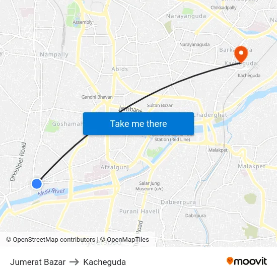 Jumerat Bazar to Kacheguda map