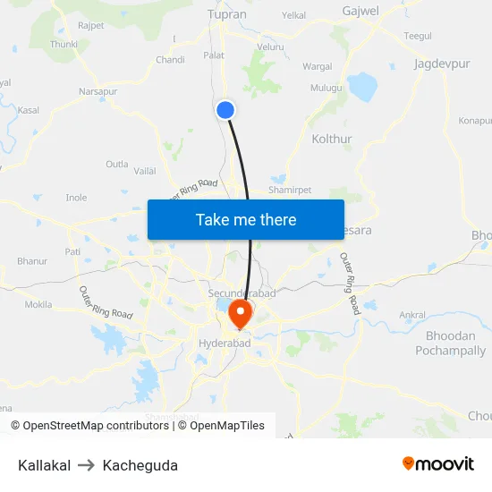 Kallakal to Kacheguda map