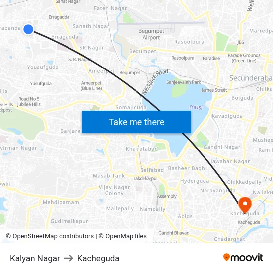 Kalyan Nagar to Kacheguda map