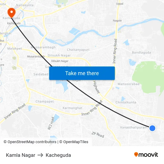 Kamla Nagar to Kacheguda map