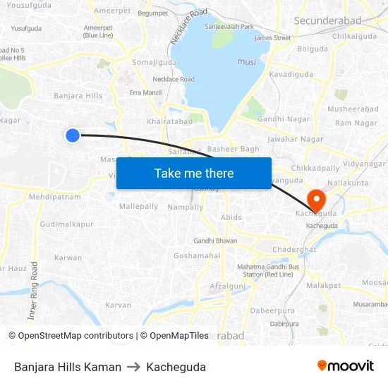Banjara Hills Kaman to Kacheguda map
