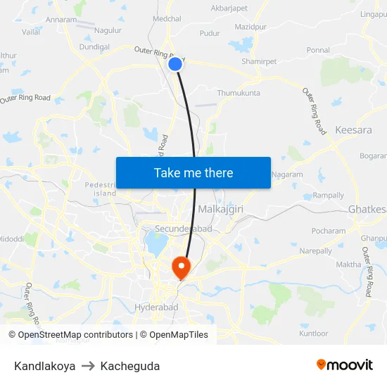 Kandlakoya to Kacheguda map
