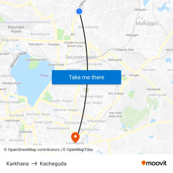 Karkhana to Kacheguda map