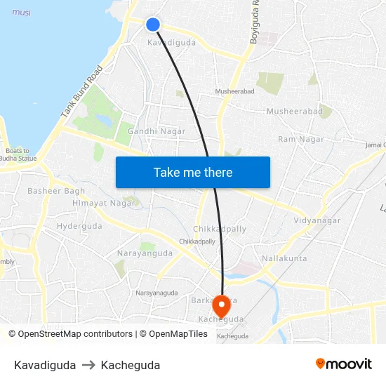 Kavadiguda to Kacheguda map