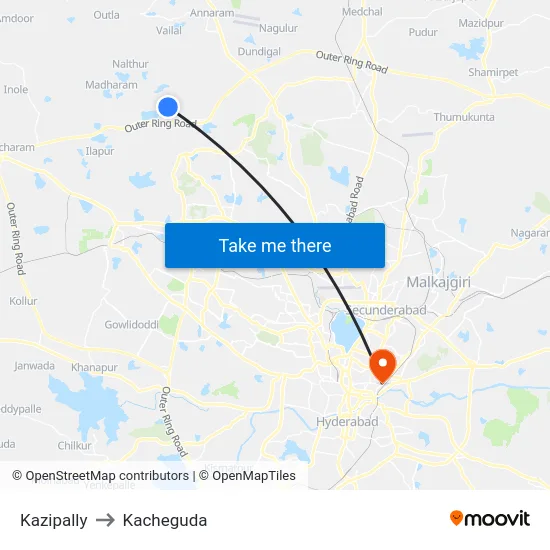 Kazipally to Kacheguda map
