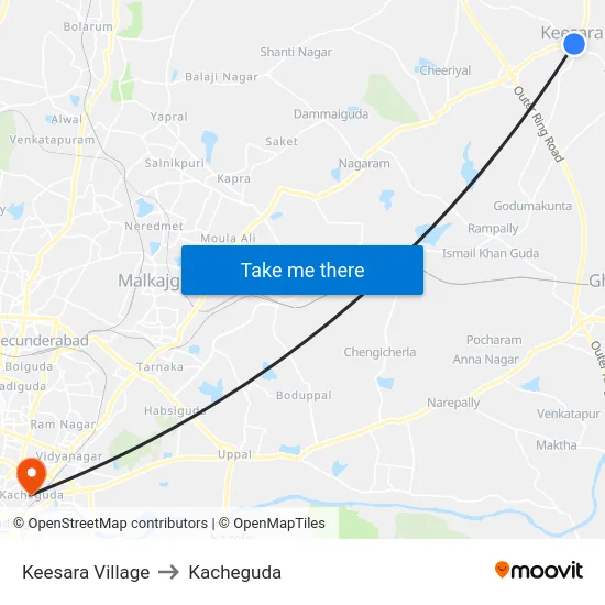 Keesara Village to Kacheguda map