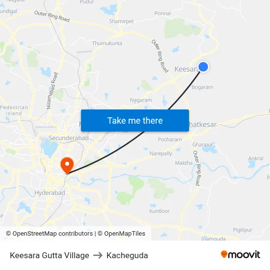 Keesara Gutta Village to Kacheguda map